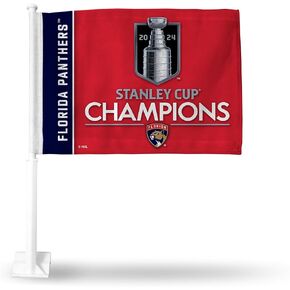 Rico Industries NHL Hockey Florida Panthers 2024 Stanley Cup Champions Double Sided Car Flag - 16" x 19" - Strong Pole That Hooks Onto Car/Truck/Automobile