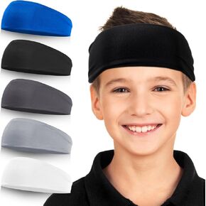 Sports Headbands for Kids, 5 Pack Moisture Wicking Sweatbands for Footable Soccer Baseball Running for Boys and Girls 5-15 Years Old
