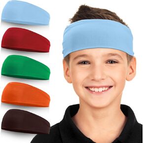 Sports Headbands for Kids, 5 Pack Moisture Wicking Sweatbands for Footable Soccer Baseball Running for Boys and Girls 5-15 Years Old