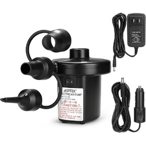 AGPTEK Electric Air Pump with 3 Nozzles, 110V AC/12V DC, Portable Quick-Fill Perfect Inflator/Deflator Pumps for Outdoor Camping, Inflatable Cushions, Air Mattress Beds, Boats, Swimming Ring