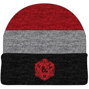 قبعة صغيرة محبوكة بشعار لعبة Dungeons and Dragons مخططة باللون الأحمر المطرز لفصل الشتاء in Kuwait