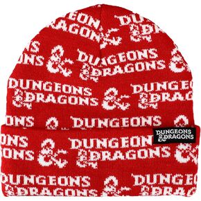 Dungeons and Dragons Game Striped Red Marled Embroidery Logo Knitted Beanie Hat for Winter