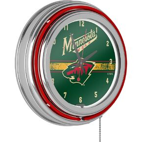 Trademark Global NHL Chrome Double Rung Neon Clock - Minnesota Wild