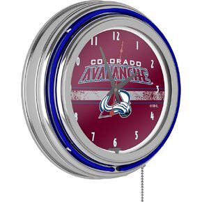 Trademark Global NHL Chrome Double Rung Neon Clock - Colorado Avalanche