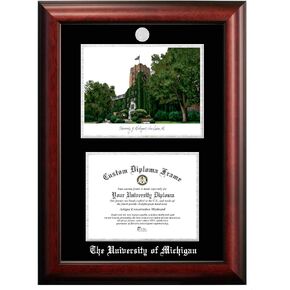 NCAA Michigan Wolverines Unisex Silver Medallion Frame University of Michigan 11w x 8.5h Silver Embossed Diploma Frame with Campus Images Lithograph, Brown, One Size