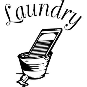 Laundry w/wash Bucket Graphic- Vinyl Door Decal (Black)