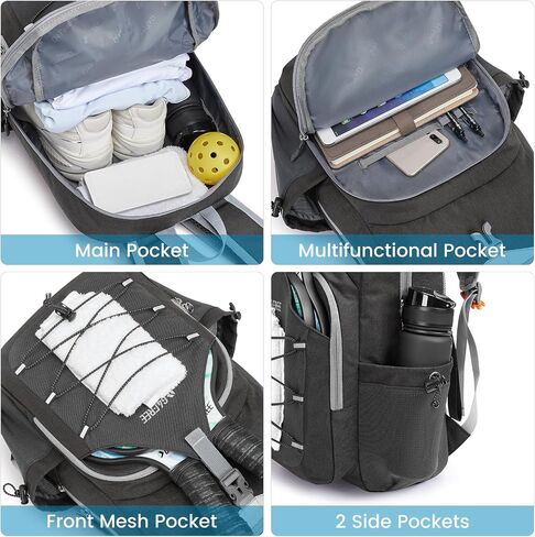 G4Free Pickleball Bag, Pickleball Backpack for Women and Men, Adjustable Padel Bag Fits 2 to 4 Paddles, Gifts for Pickleball Lovers, Black in Saudi Arabia