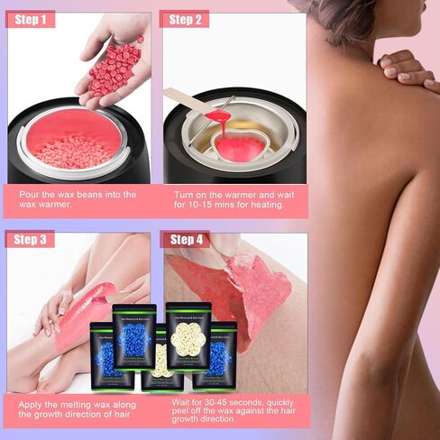 Wax Beads for Hair Removal 1.1 lb (17.6 oz), Hard Wax Beads for Sensitive Skin - Brazilian, Face, Bikini, Legs, Eyebrow, Painless Waxing Beads Kit for Women Men, 5 Packs with 10 Wax Sticks in Kuwait