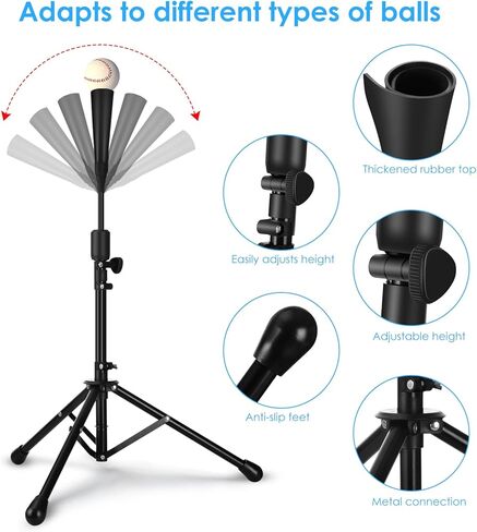 تيشيرتات بيسبول للضرب - تيشيرتات كرة لينة ثلاثية القوائم قابلة للتعديل للضرب للأطفال، تدريبات البيسبول، خفيفة وسهلة الحمل أثناء السفر، معدات تدريب الكرة للمراهقين البالغين in Kuwait