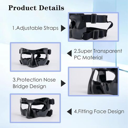 واقي الأنف للأنف المكسور، أقنعة درع الوجه الرياضية، واقي الأنف قابل للتعديل لقناع الوجه الرياضي مع بطانة إسفنجية للبيسبول، كرة السلة، واقي الوجه للرجال والنساء in Kuwait