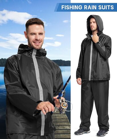 V VALANCH Fishing Rain Gear for Men Reflective Rain Coat and Waterproof Pants in Saudi Arabia