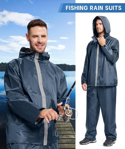 معدات المطر لصيد الأسماك من V VALANCH للرجال، معطف مطر عاكس وسراويل مقاومة للماء in Kuwait