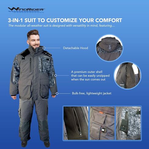 WindRider Hayward Men's 3-in-1 Insulated Bib & Jacket Set: Bibbed Overalls with Coat for Rain, Snow, Hunting, and Fishing in Saudi Arabia