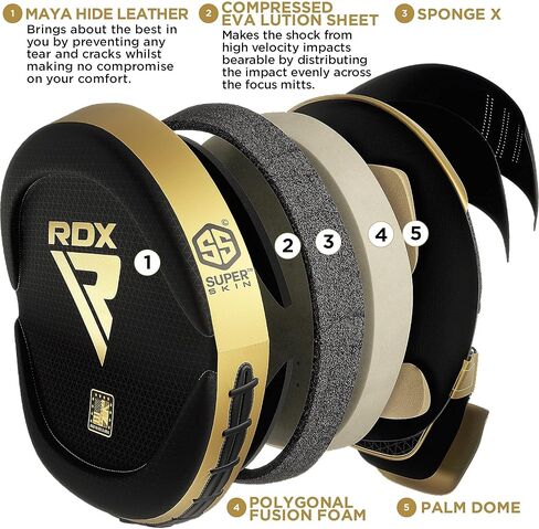 وسادات ملاكمة RDX قفازات تركيز منحنية، وسادات تدريب مايا هايد الجلدية ذات علامة احترافية بخطاف وضربة، MMA Muay Thai، تدريب الكيك بوكسينغ، الفنون القتالية، اللكم، درع الضربة اليدوية in Kuwait