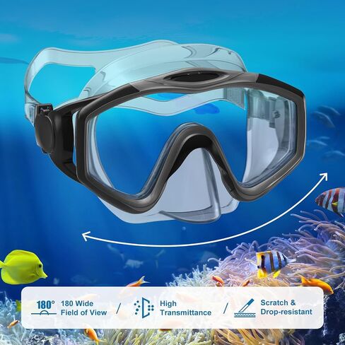 Dry Top Snorkel Set: Panoramic Wide View Tempered Glass Lens Scuba Diving Mask Adjustable Adults Snorkeling Swimming Gear in Saudi Arabia