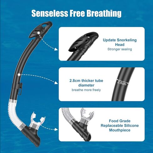 Dry Top Snorkel Set: Panoramic Wide View Tempered Glass Lens Scuba Diving Mask Adjustable Adults Snorkeling Swimming Gear in Saudi Arabia