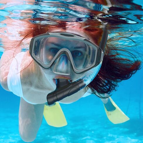 Dry Top Snorkel Set: Panoramic Wide View Tempered Glass Lens Scuba Diving Mask Adjustable Adults Snorkeling Swimming Gear in Saudi Arabia