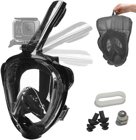 قناع الغطس لكامل الوجه، مع أحدث نظام علوي جاف، قناع الغطس ذو رؤية بانورامية 180 درجة مع حامل للكاميرا، آمن للتنفس ومضاد للتسرب ومضاد للضباب، مقاس كبير جدًا in Kuwait