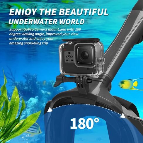 قناع الغطس لكامل الوجه، مع أحدث نظام علوي جاف، قناع الغطس ذو رؤية بانورامية 180 درجة مع حامل للكاميرا، آمن للتنفس ومضاد للتسرب ومضاد للضباب، مقاس كبير جدًا in Kuwait