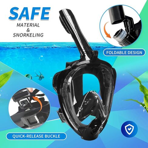 قناع الغطس لكامل الوجه، مع أحدث نظام علوي جاف، قناع الغطس ذو رؤية بانورامية 180 درجة مع حامل للكاميرا، آمن للتنفس ومضاد للتسرب ومضاد للضباب، مقاس كبير جدًا in Kuwait