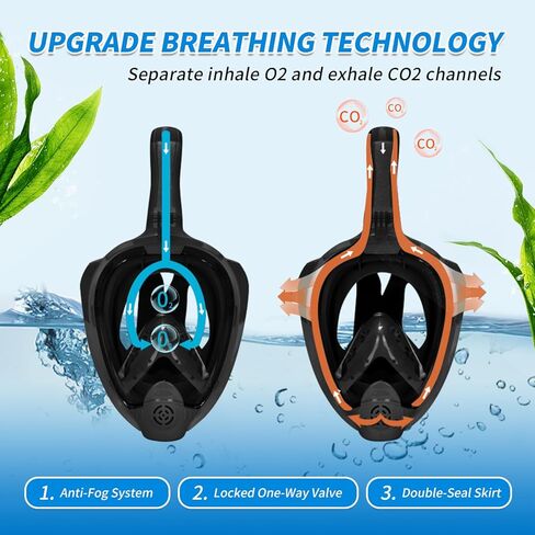 قناع الغطس لكامل الوجه، مع أحدث نظام علوي جاف، قناع الغطس ذو رؤية بانورامية 180 درجة مع حامل للكاميرا، آمن للتنفس ومضاد للتسرب ومضاد للضباب، مقاس كبير جدًا in Kuwait