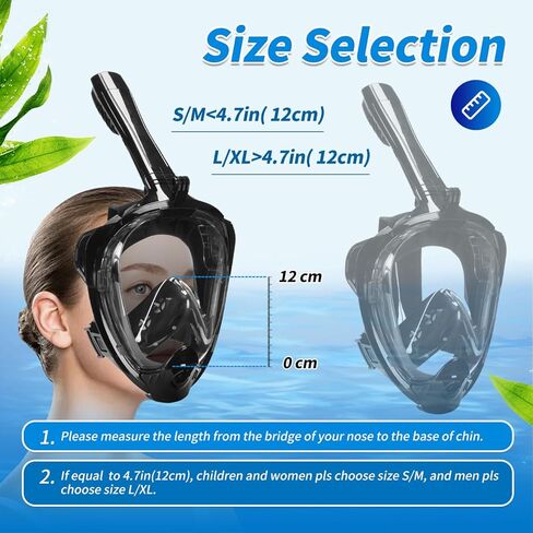 قناع الغطس لكامل الوجه، مع أحدث نظام علوي جاف، قناع الغطس ذو رؤية بانورامية 180 درجة مع حامل للكاميرا، آمن للتنفس ومضاد للتسرب ومضاد للضباب، مقاس كبير جدًا in Kuwait