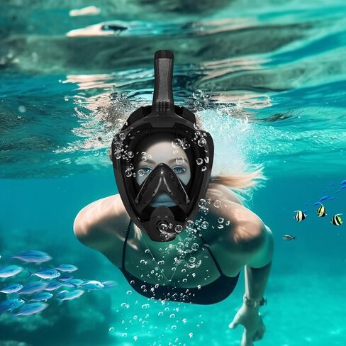 قناع الغطس لكامل الوجه، مع أحدث نظام علوي جاف، قناع الغطس ذو رؤية بانورامية 180 درجة مع حامل للكاميرا، آمن للتنفس ومضاد للتسرب ومضاد للضباب، مقاس كبير جدًا in Kuwait