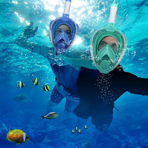 قناع الغطس لكامل الوجه، مع أحدث نظام علوي جاف، قناع الغطس ذو رؤية بانورامية 180 درجة مع حامل للكاميرا، آمن للتنفس ومضاد للتسرب ومضاد للضباب، مقاس كبير جدًا in Kuwait