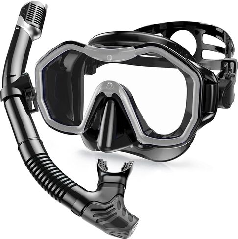 Snorkeling Gear for Adults, Kwambiri Dry-Top Snorkel Set, 180°Panoramic Wide View Diving Mask Breathing Freely Snorkel Mask for Snorkeling Scuba Diving Swimming Travel（Adult） in Saudi Arabia