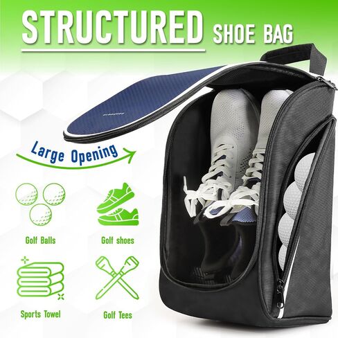 Golf Shoe Bag for Travel - Zippered Sport Shoe Carrier Bags with Ventilation & Side Accessory Pockets for Socks, Tees, Golf Balls; Golf Accessories Fathers Day Dad Gifts for Men from Daughter Son Wife in Saudi Arabia
