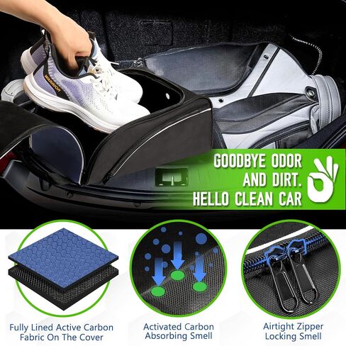 Golf Shoe Bag for Travel - Zippered Sport Shoe Carrier Bags with Ventilation & Side Accessory Pockets for Socks, Tees, Golf Balls; Golf Accessories Fathers Day Dad Gifts for Men from Daughter Son Wife in Saudi Arabia