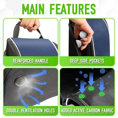 Golf Shoe Bag for Travel - Zippered Sport Shoe Carrier Bags with Ventilation & Side Accessory Pockets for Socks, Tees, Golf Balls; Golf Accessories Fathers Day Dad Gifts for Men from Daughter Son Wife in Saudi Arabia