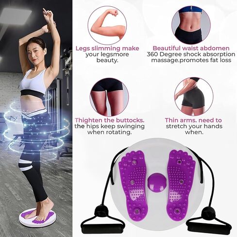 لوح قرص الخصر Ab Twist، قطعة واحدة من قرص التواء مدرب الخصر القابل للتعديل مع مقابض وقطعة واحدة من شريط قياس جلدي متعدد الوظائف لتدليك القدم للياقة البدنية المنزلية in Kuwait