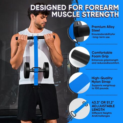 Forearm Strengthener and Wrist Roller, 43.3 inch Or 51.2 inch Ultra Strong Nylon Webbing, Forearm Exerciser with Quick Locking Mechanism, Ideal for Hand, Wrist and Forearm Strength Training in Saudi Arabia