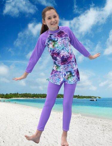 TFJH E Girls Long Sleeve Swimsuits Skirt 2-Pieces Rash Guard Set Sun Protection UV 50+ in Kuwait