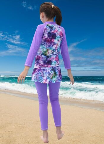 TFJH E Girls Long Sleeve Swimsuits Skirt 2-Pieces Rash Guard Set Sun Protection UV 50+ in Kuwait