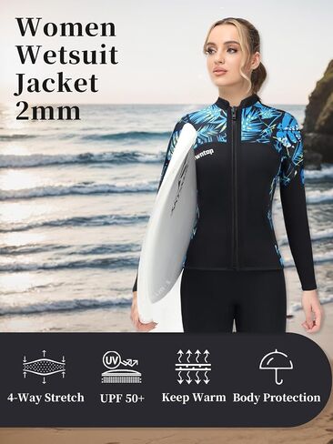 Owntop Wetsuit Tops Women & Men | Upgraded Stretch 2MM Neoprene Long Sleeve | Flexible & Comfort | Front Zipper | Swimming Diving Surfing - All Watersports in Saudi Arabia