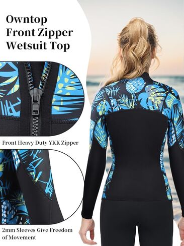 Owntop Wetsuit Tops Women & Men | Upgraded Stretch 2MM Neoprene Long Sleeve | Flexible & Comfort | Front Zipper | Swimming Diving Surfing - All Watersports in Saudi Arabia