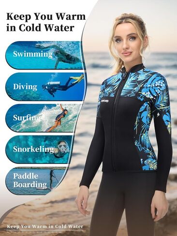 Owntop Wetsuit Tops Women & Men | Upgraded Stretch 2MM Neoprene Long Sleeve | Flexible & Comfort | Front Zipper | Swimming Diving Surfing - All Watersports in Saudi Arabia