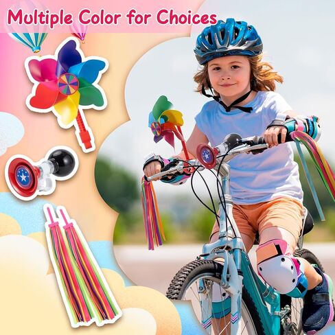 Kids Bike Horn Set, Children Bicycle Bell with 2 Pcs Bike Handle Streamers, and Windmill Kid Bike Accessories for Girls or Boys in Saudi Arabia