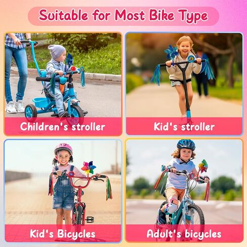 Kids Bike Horn Set, Children Bicycle Bell with 2 Pcs Bike Handle Streamers, and Windmill Kid Bike Accessories for Girls or Boys in Saudi Arabia
