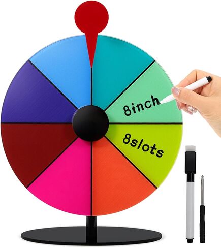 8Inch Spinning Prize Wheel with Stand and Dry Erase Marker,8Slots Roulette Spinner for Games,Engaging Home Parties,Trade Show,Carnival Events in Kuwait