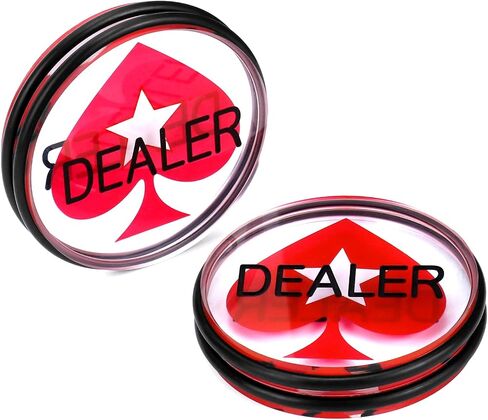 QWORK Casino Quality Dealer Button Set - 3" Diameter, 3/4" Thickness Clear Acrylic with Red Peach Heart, Engraved Dealer - Heavy-Duty with Rubber Bumpers, 2-Pack for Poker Nights and Tournaments in Saudi Arabia