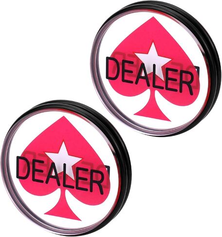 QWORK Casino Quality Dealer Button Set - 3" Diameter, 3/4" Thickness Clear Acrylic with Red Peach Heart, Engraved Dealer - Heavy-Duty with Rubber Bumpers, 2-Pack for Poker Nights and Tournaments in Saudi Arabia