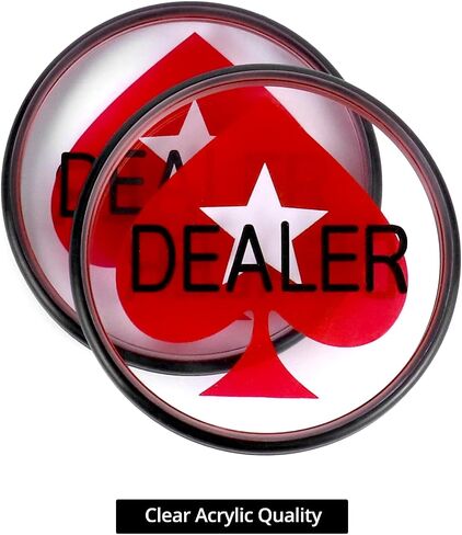 QWORK Casino Quality Dealer Button Set - 3" Diameter, 3/4" Thickness Clear Acrylic with Red Peach Heart, Engraved Dealer - Heavy-Duty with Rubber Bumpers, 2-Pack for Poker Nights and Tournaments in Saudi Arabia