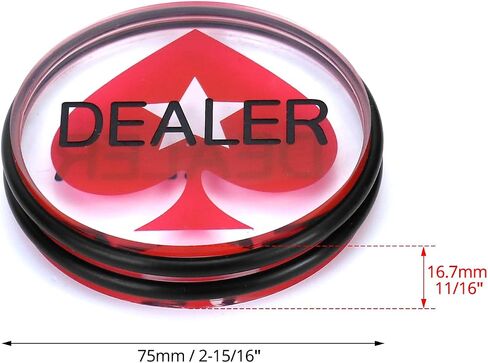 QWORK Casino Quality Dealer Button Set - 3" Diameter, 3/4" Thickness Clear Acrylic with Red Peach Heart, Engraved Dealer - Heavy-Duty with Rubber Bumpers, 2-Pack for Poker Nights and Tournaments in Saudi Arabia