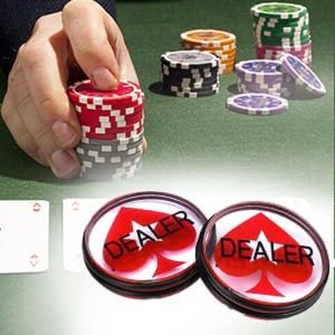 QWORK Casino Quality Dealer Button Set - 3" Diameter, 3/4" Thickness Clear Acrylic with Red Peach Heart, Engraved Dealer - Heavy-Duty with Rubber Bumpers, 2-Pack for Poker Nights and Tournaments in Saudi Arabia