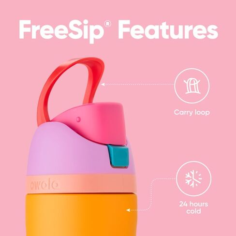 Owala Kids FreeSip Insulated Stainless Steel Water Bottle with Straw, BPA-Free Sports Water Bottle, Great for Travel, 16 oz, All the Berries in Saudi Arabia