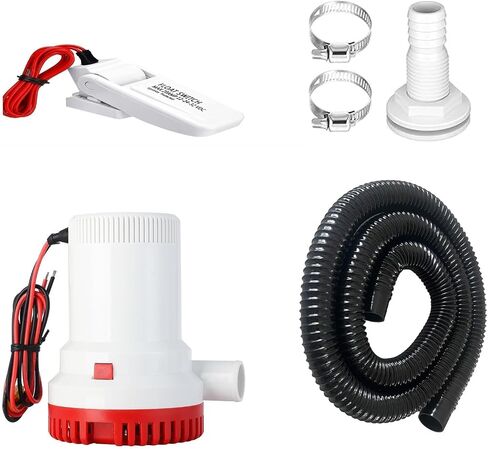 Boat Bilge Water Pump 12 V Submersible Electric Marine Bilge Pump and Automatic Boat Bilge Pump Float Switch 12 V with Hose, Clamps, Thru Hull Connectors for Boats for Areas In Yachts (1500GPH) in Saudi Arabia