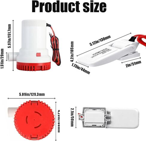 Boat Bilge Water Pump 12 V Submersible Electric Marine Bilge Pump and Automatic Boat Bilge Pump Float Switch 12 V with Hose, Clamps, Thru Hull Connectors for Boats for Areas In Yachts (1500GPH) in Saudi Arabia